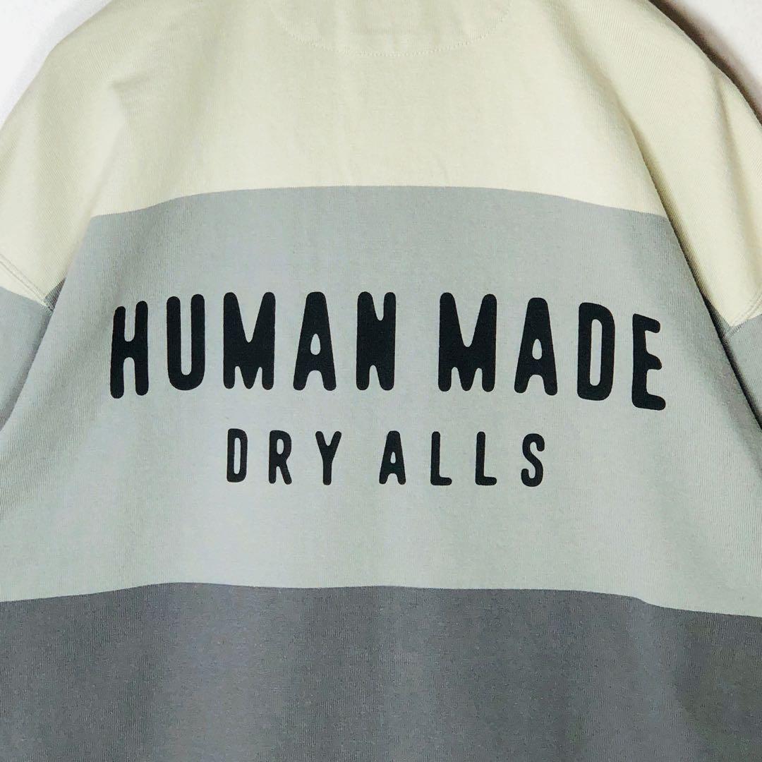 【美品】ヒューマンメイド マルチストライプ ワッペンロゴ ラガーシャツ L相当