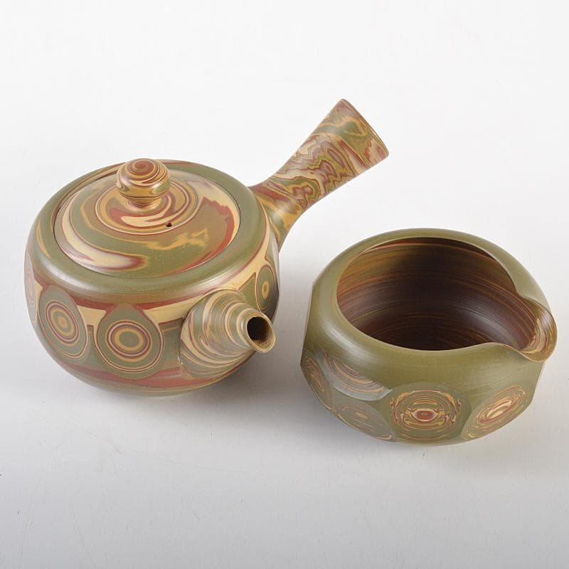 煎茶道具　常滑焼　小西洋平作　練込　茶器揃　共布共箱　D　R7511