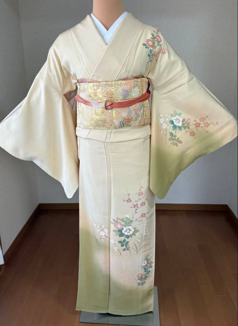 専用　4点フルセット　正絹訪問着　袋帯　帯揚げ　帯締め　手描き