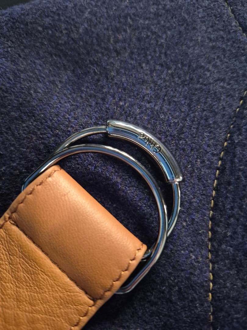 Chloe ネイビー ベージュ ストライプ ポンチョ レザーベルト