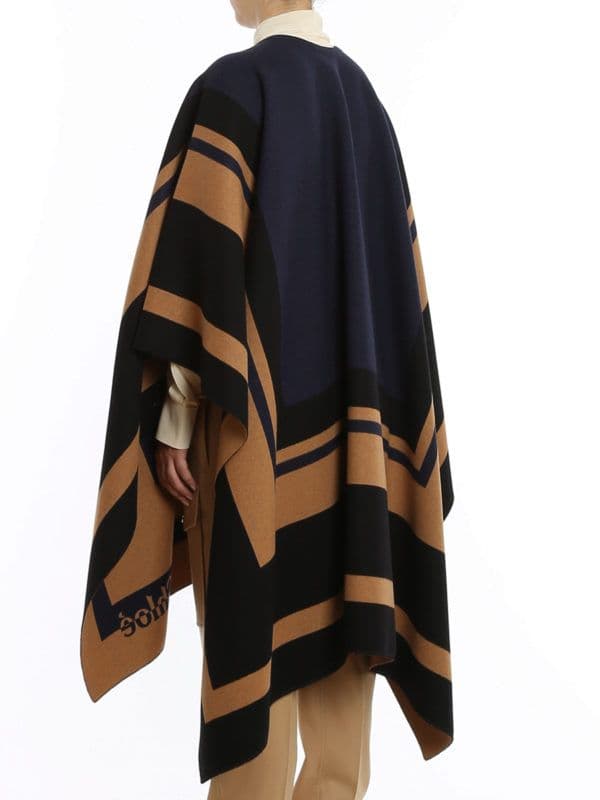 Chloe ネイビー ベージュ ストライプ ポンチョ レザーベルト