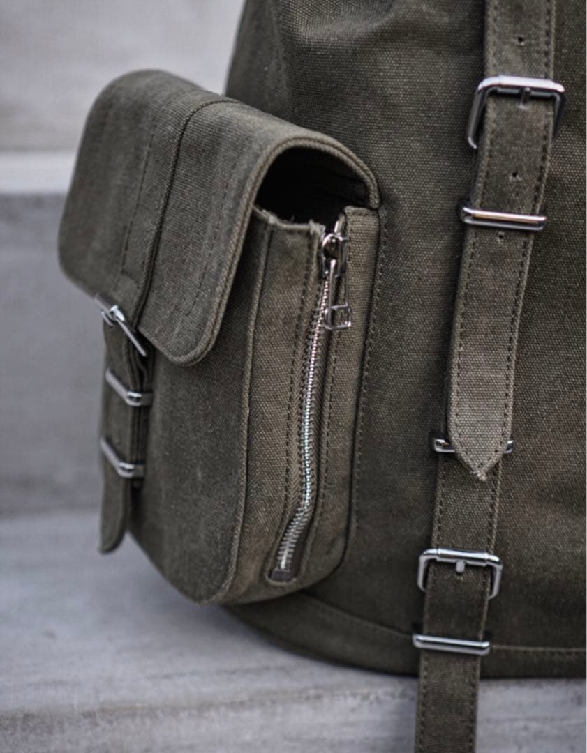 ビンテージコットン　キャンバス生地　グレー・オリーブ リュック　バックパック