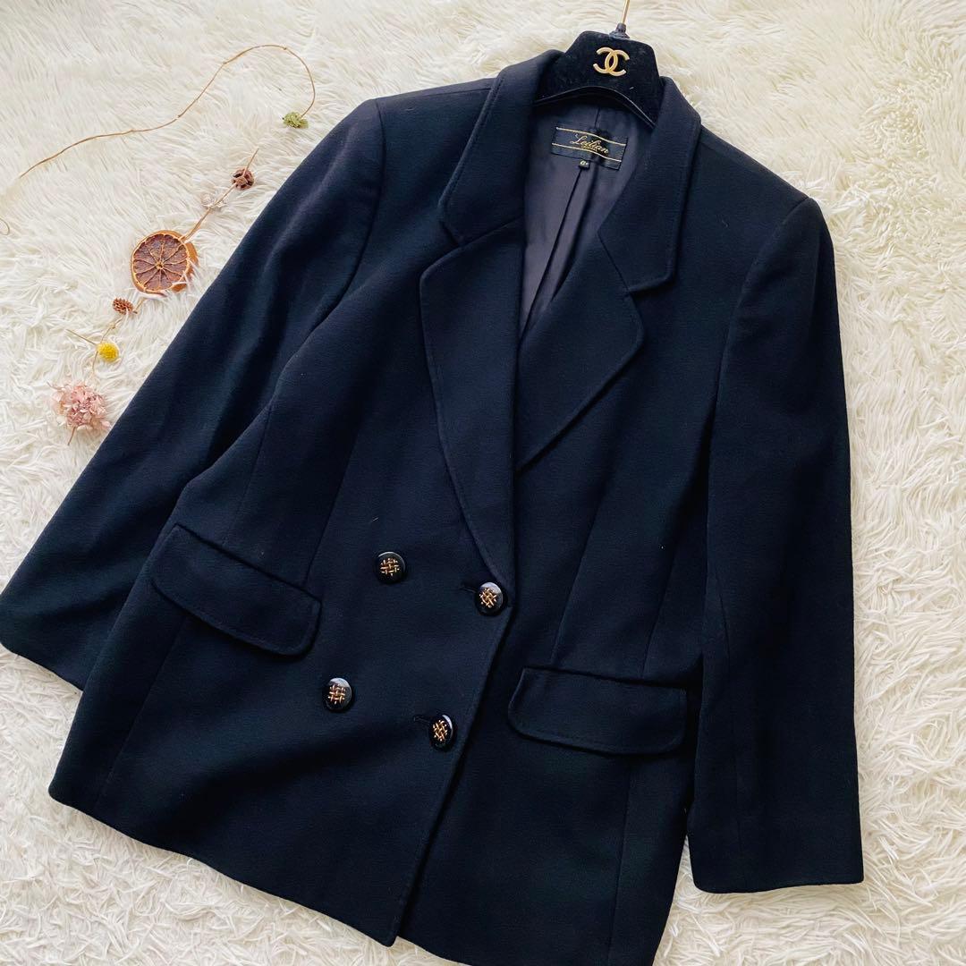 極美品 レリアン カシミヤ100％ ダブル ジャケット 大きいサイズ 日本製 黒