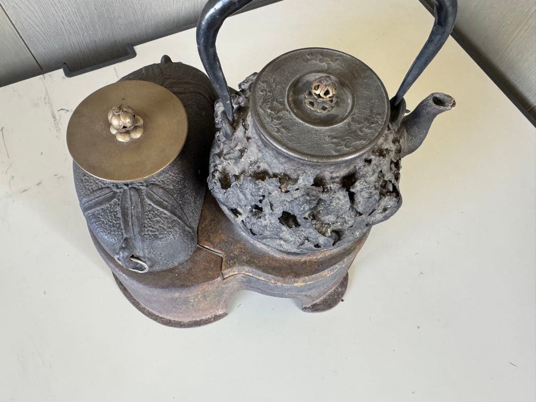 龍文堂 五徳 鉄壷 骨董 時代物 煎茶道具 茶釜 火鉢 囲炉裏 鉄瓶
