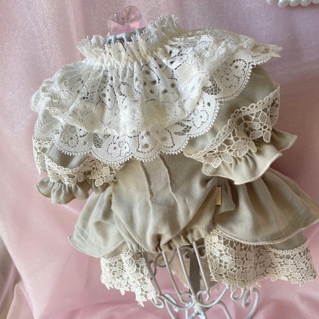 ナチュラル＆クラシカルなペチコートワンピース　つけ襟付き　犬服　ハンドメイド