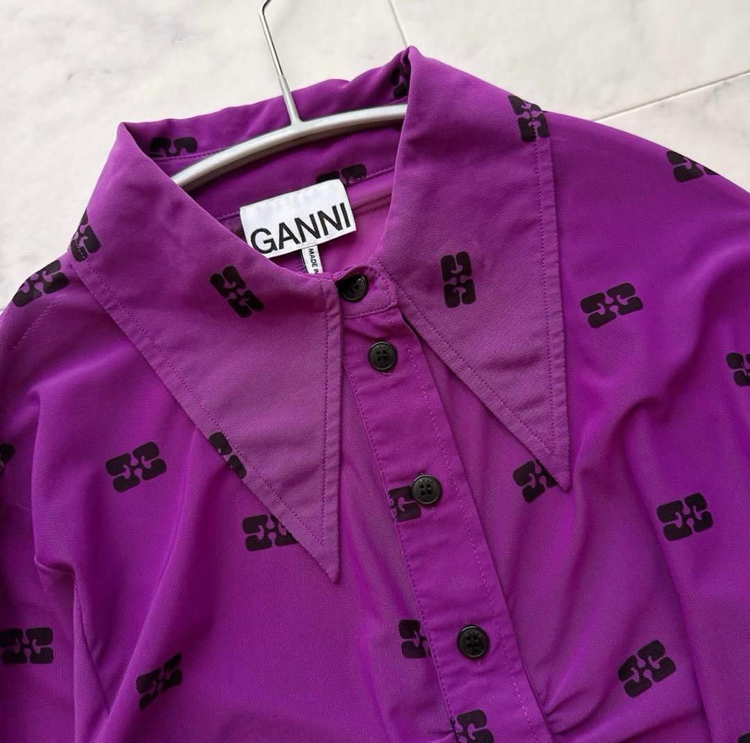 【美品】GANNI ローシュシャツ メッシュクロップドシャツ
