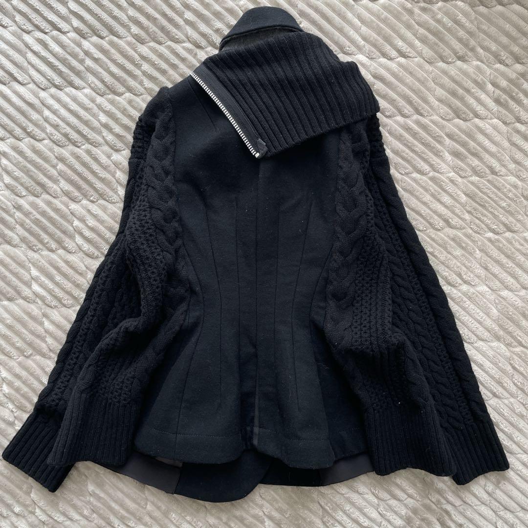 sacai ぺプラム ウールメルトン ニットドッキング ライダースジャケット