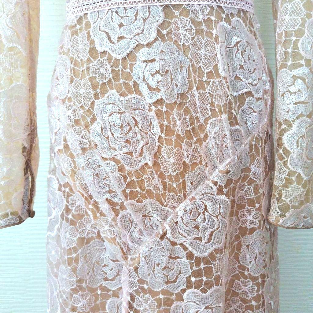 セルフポートレイト ローズレース スパンコール ドレス ピンク UK6/US2