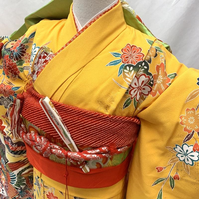 503ag93■七五三 七歳 女児 着物&六通袋帯&長襦袢 鳳凰 金彩■状態良好