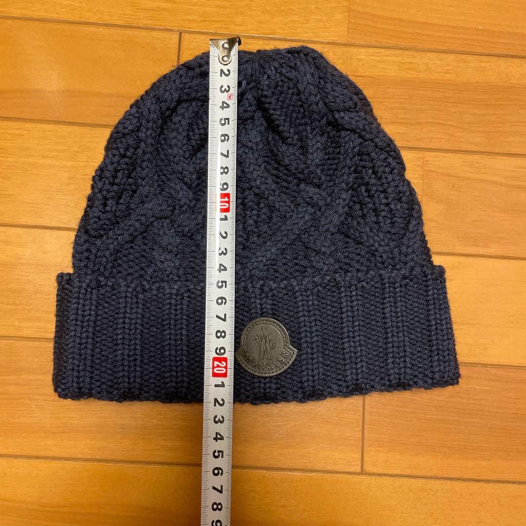 モンクレール 2020年製 ウール×牛革タグ ニット帽 ビーニー 美品