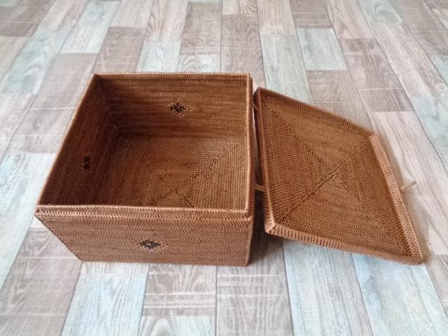 四角ボックス●フタ付●柄入●アタ●バリ島●1027.2●大きめタイプ