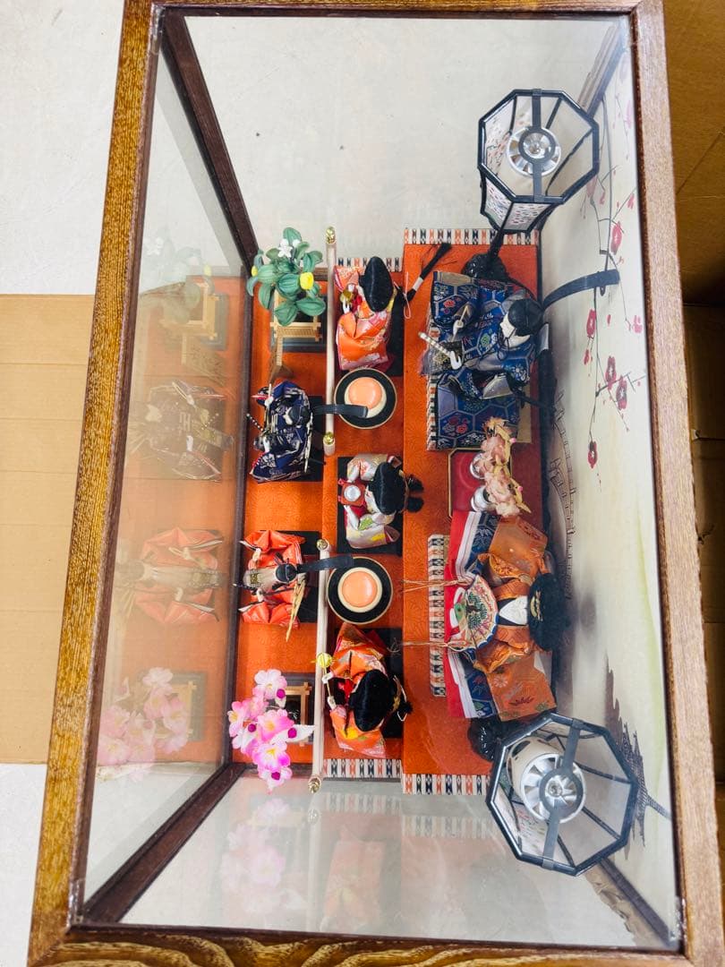 七人飾り雛人形　ひな祭り ガラスケース オルゴール　69cm