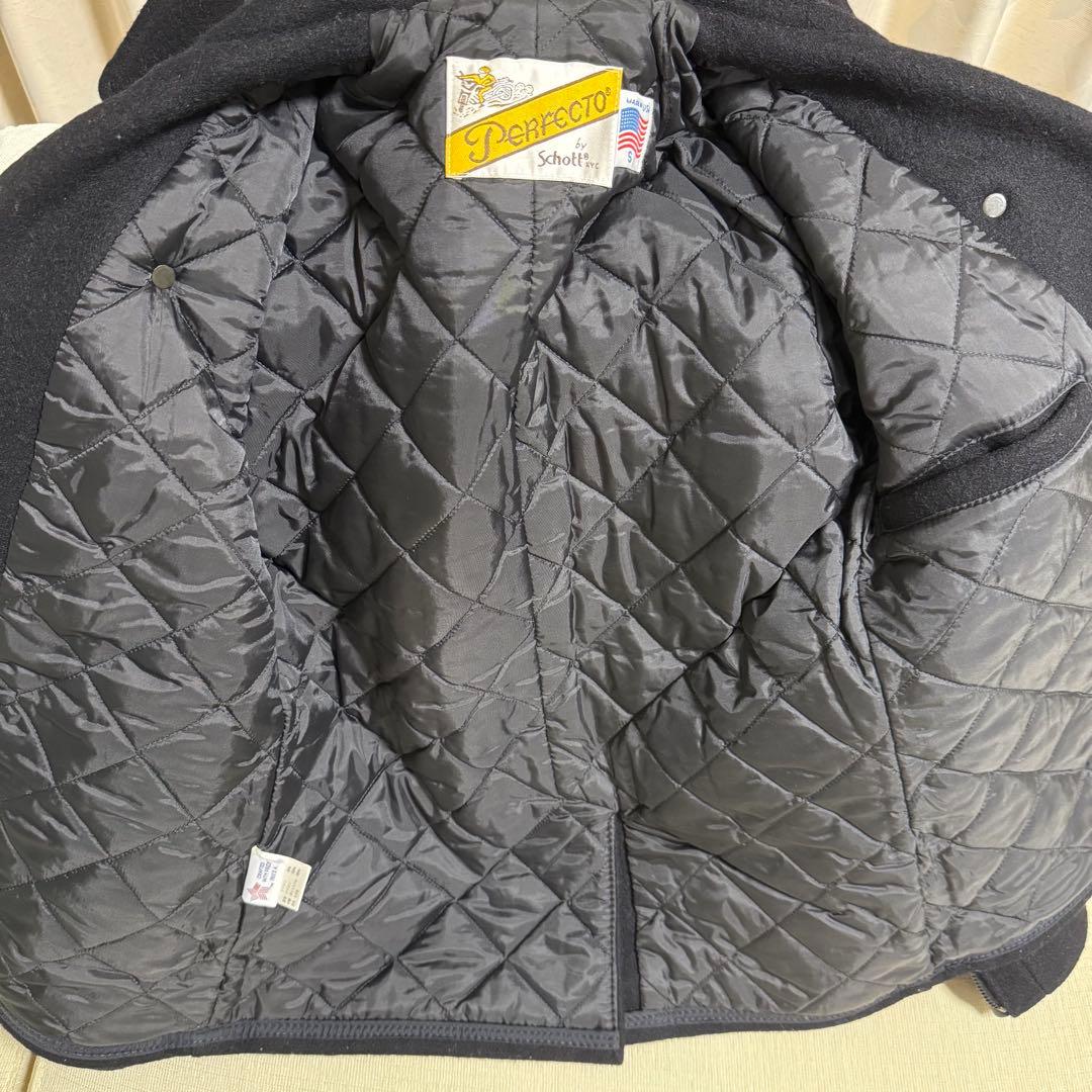 美品　Schott ブラック ウールコート　やぎ革　ウール　s ブラック
