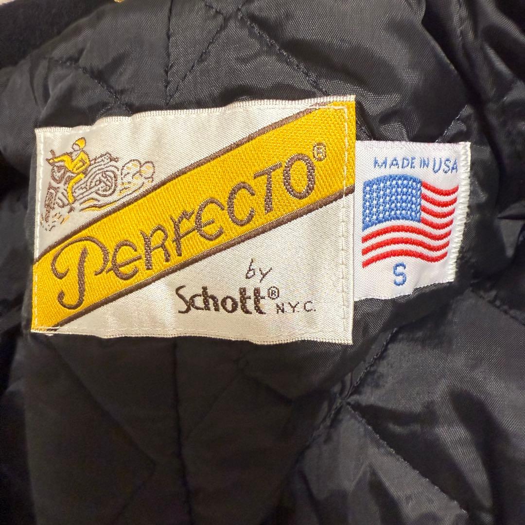 美品　Schott ブラック ウールコート　やぎ革　ウール　s ブラック