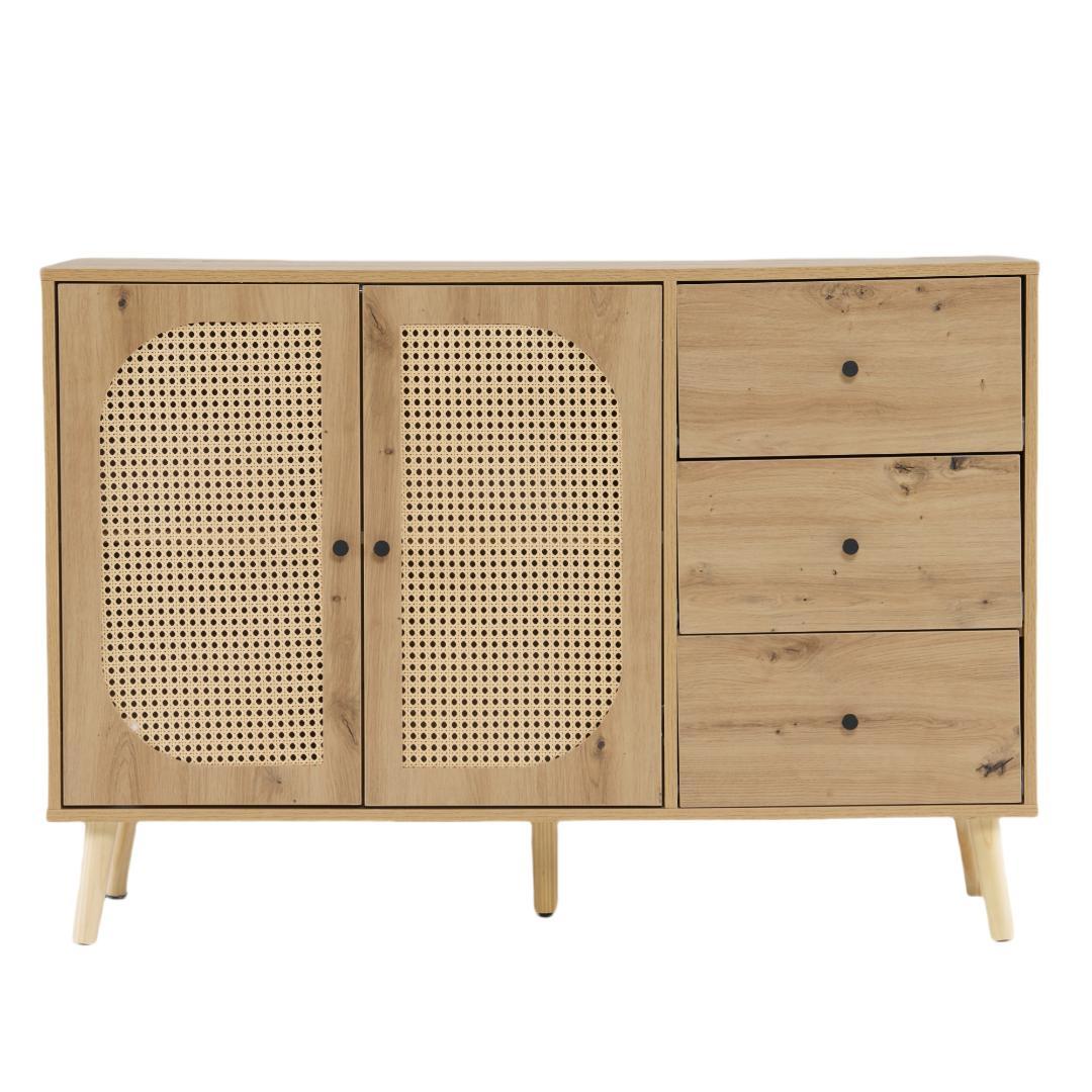 キャビネット　サイドポート　引き出し付き　収納チェスト２段　NATURAL