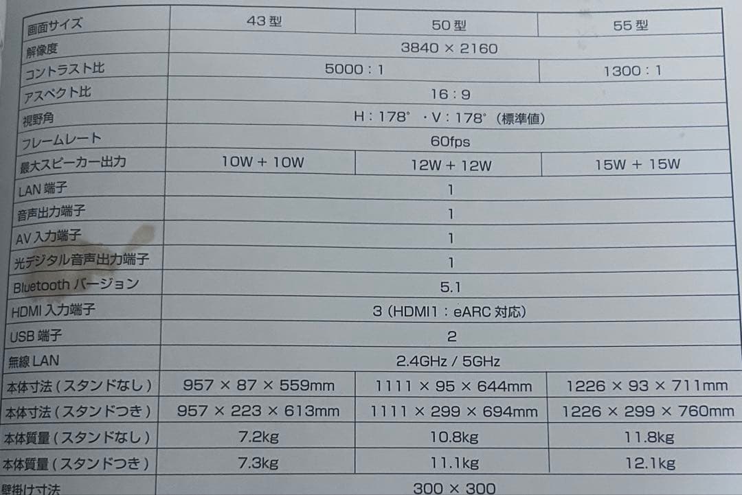 4K対応 チューナーレス スマートテレビ 55型