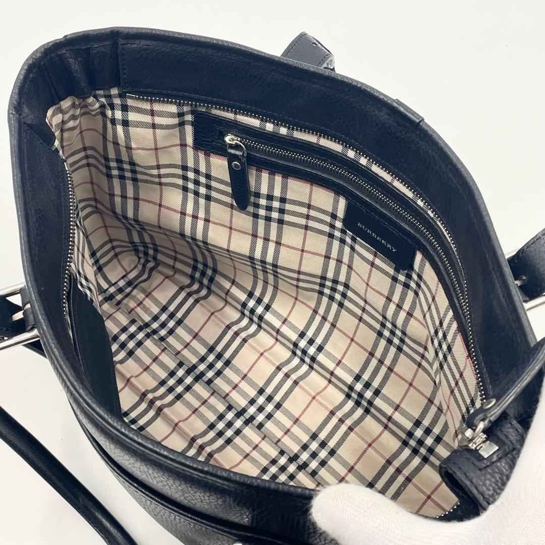 【美品】バーバリー ビジネストートバッグ 最高級シボ革 肩掛けA4 ノバチェック