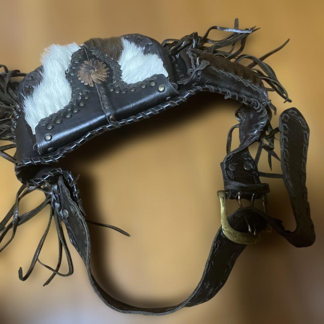 本革　レザーフリンジウェストバッグ