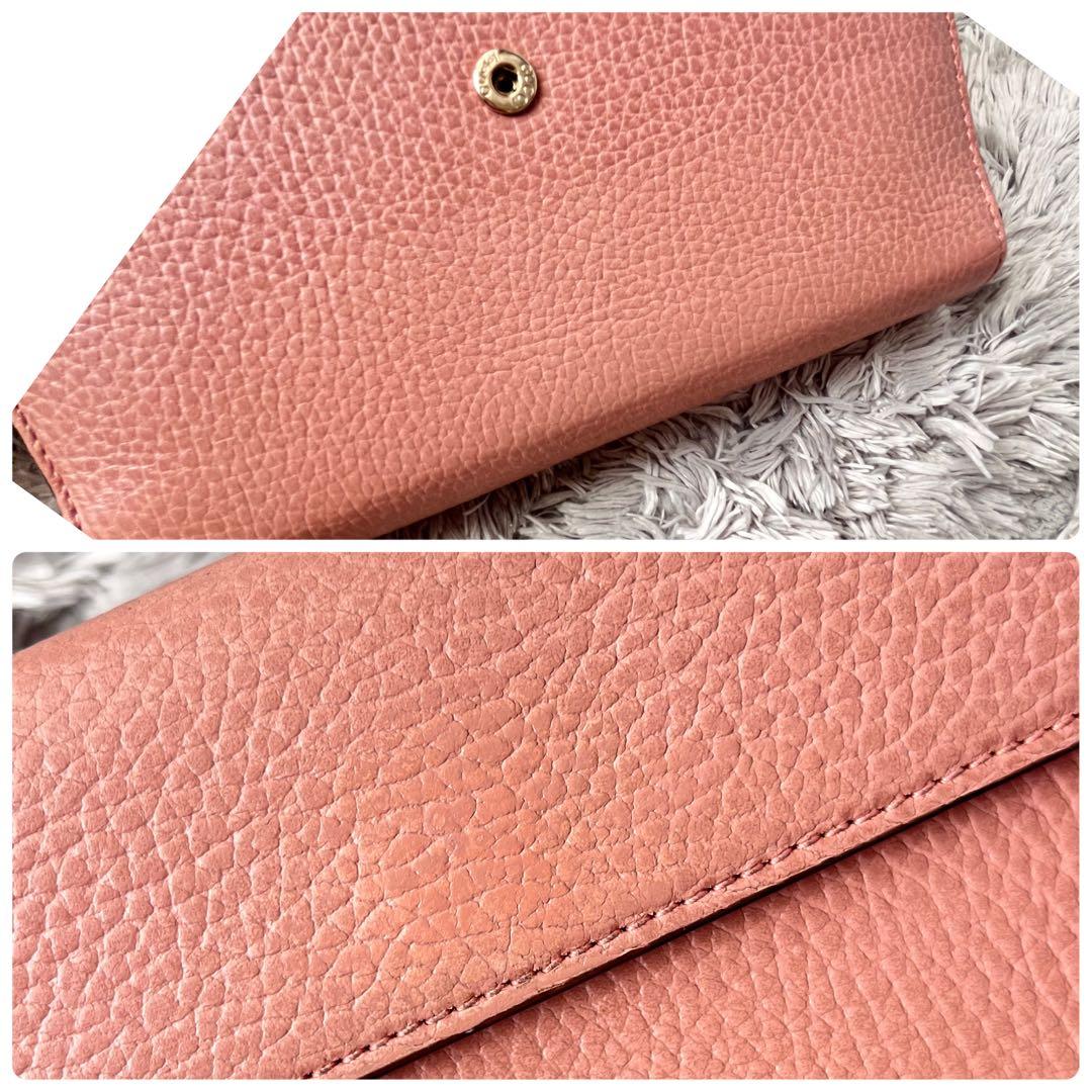 美品✨GUCCI 大容量　インターロッキング　長財布　シボレザー　ピンク