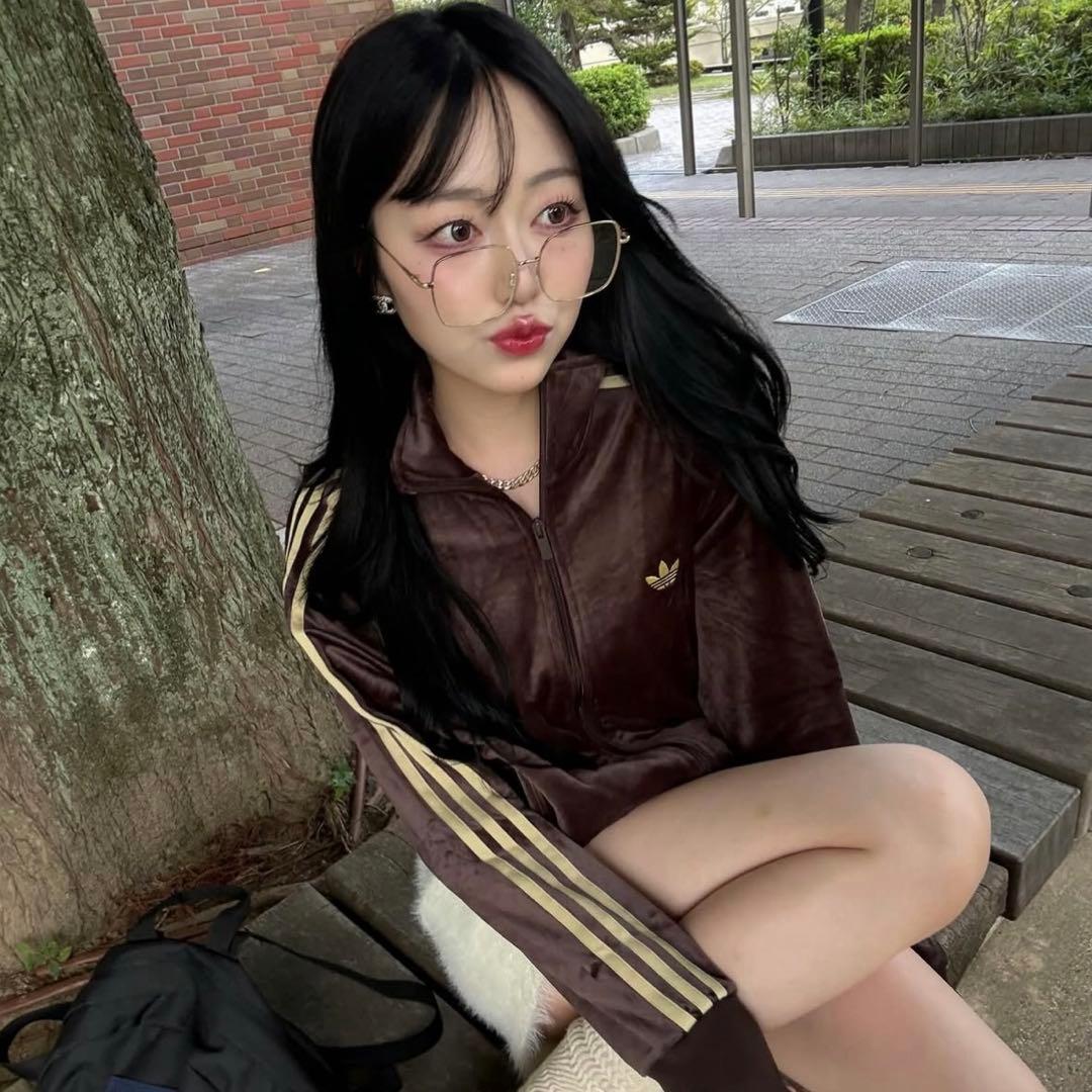 新品M⭐️adidas ファイヤーバード ベロア トラックトップ ダークブラウン