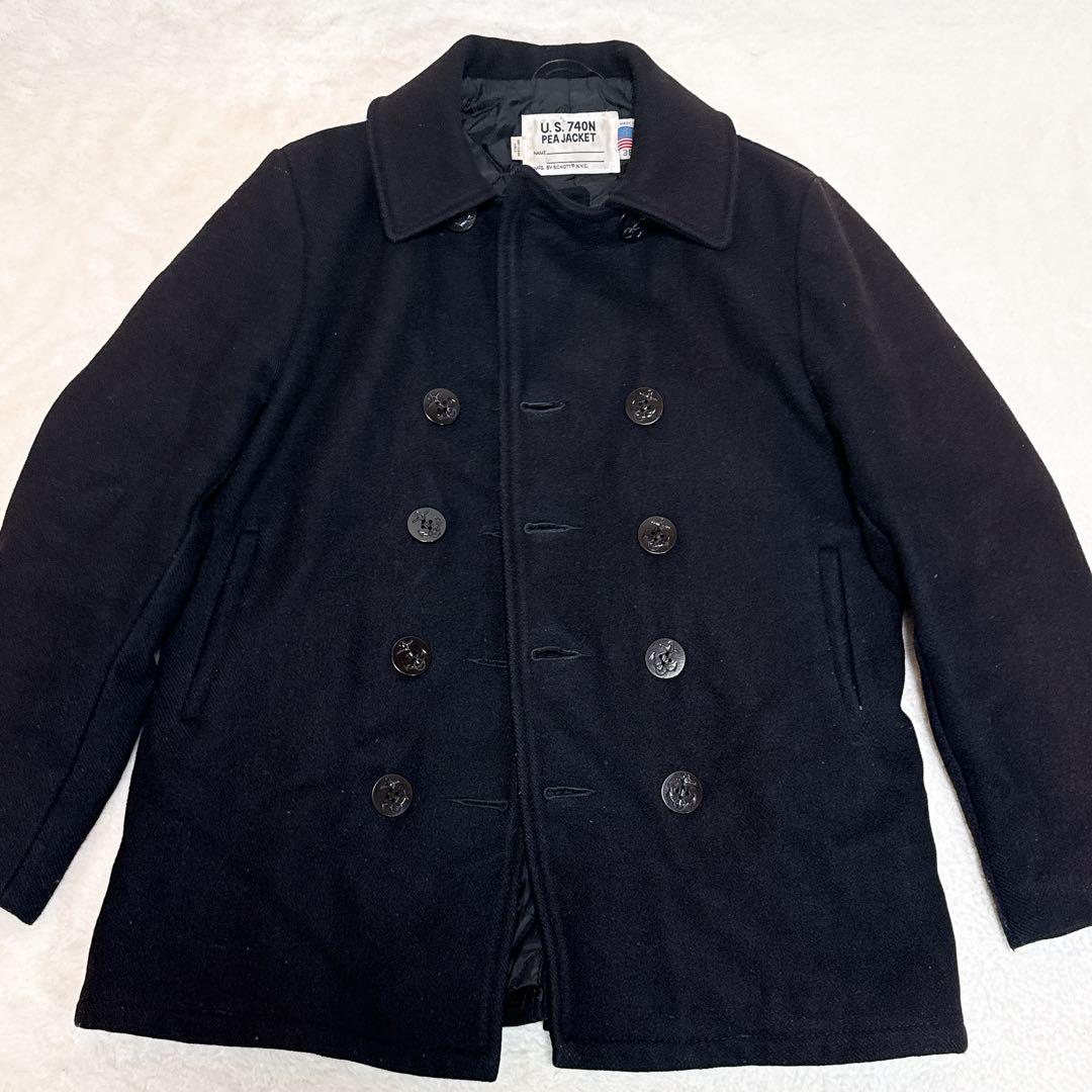 人気✨ ショット Pコート メルトン キルティング 38 ウール ブラック