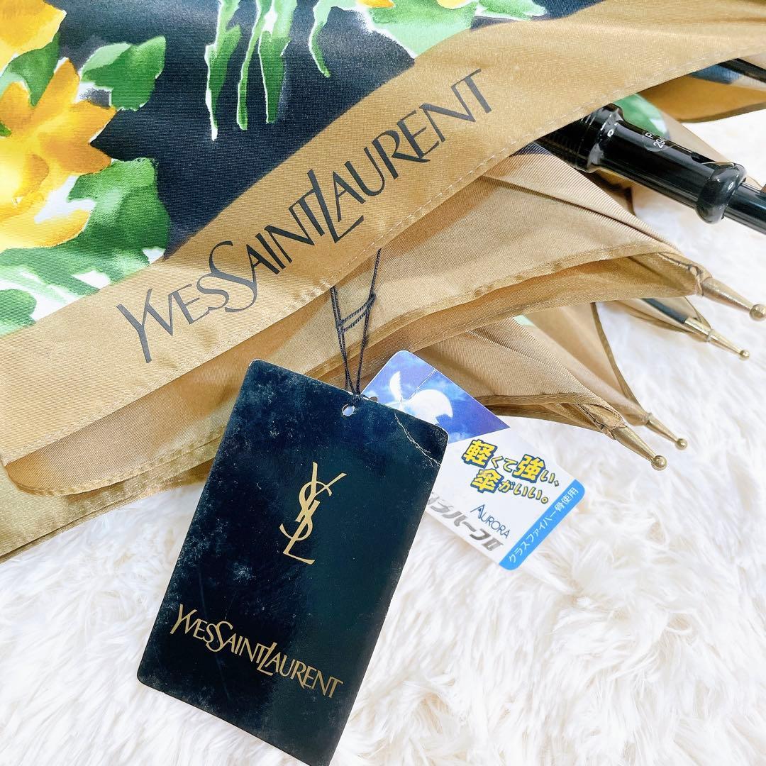 ✨新品未使用✨ イヴサンローラン 長傘 タグ付き 花柄 ブラック イエロー