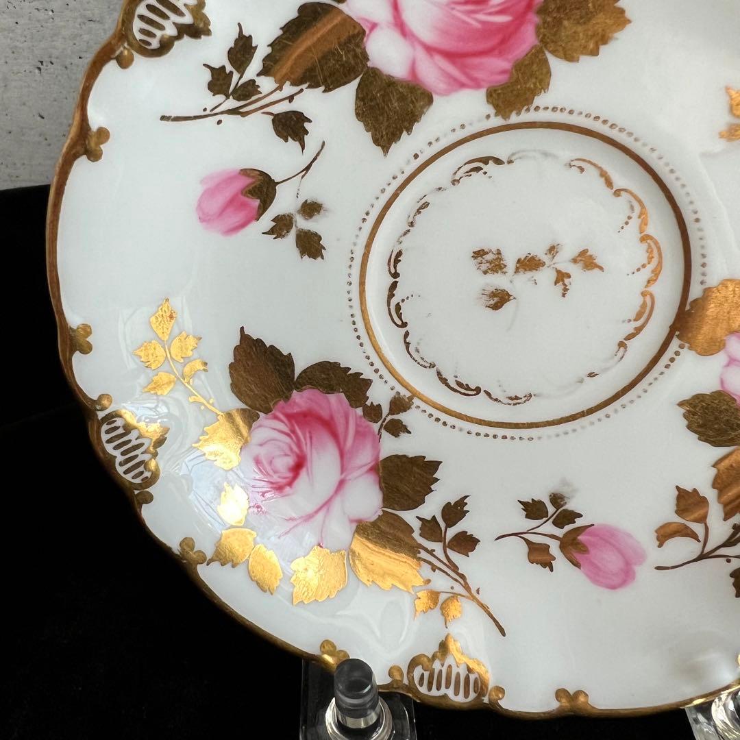 ロイヤルクラウンダービー 金彩とピンクのバラ絵 モカカップ＆ソーサー