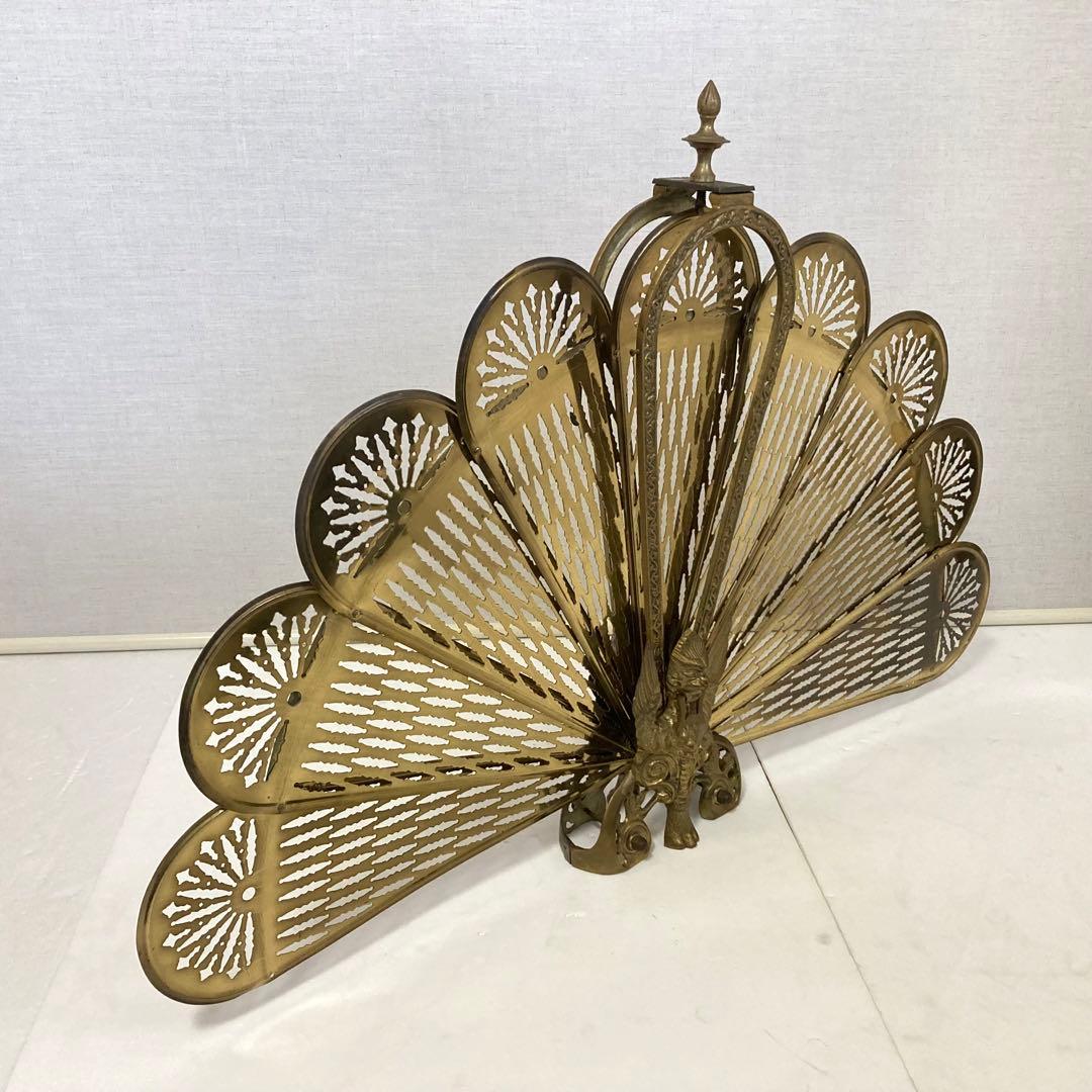 ファイヤースクリーン 暖炉 ストーブ 衝立 真鍮 金属 レトロ ヴィンテージ