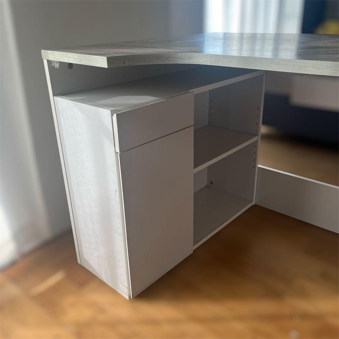 a*i様 L字型　白×グレー　木製パソコンデスク