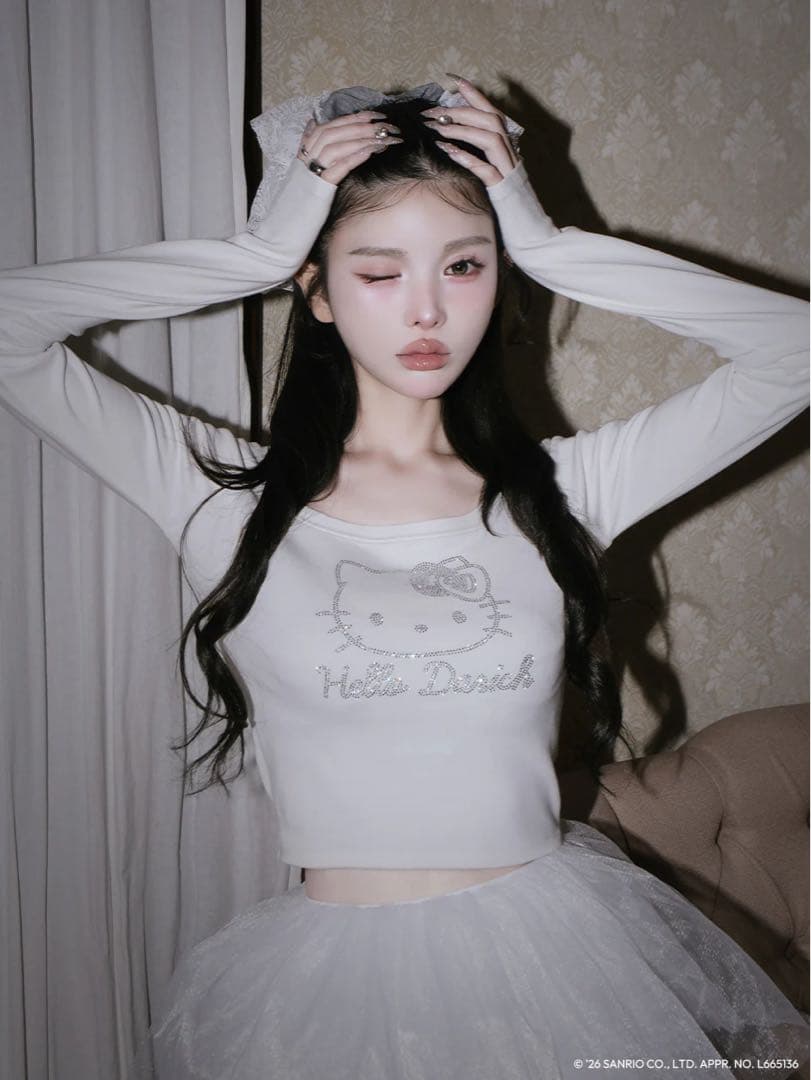 新品タグ付 ダーリッチ Hello DarichコンパクトロングTシャツ 白