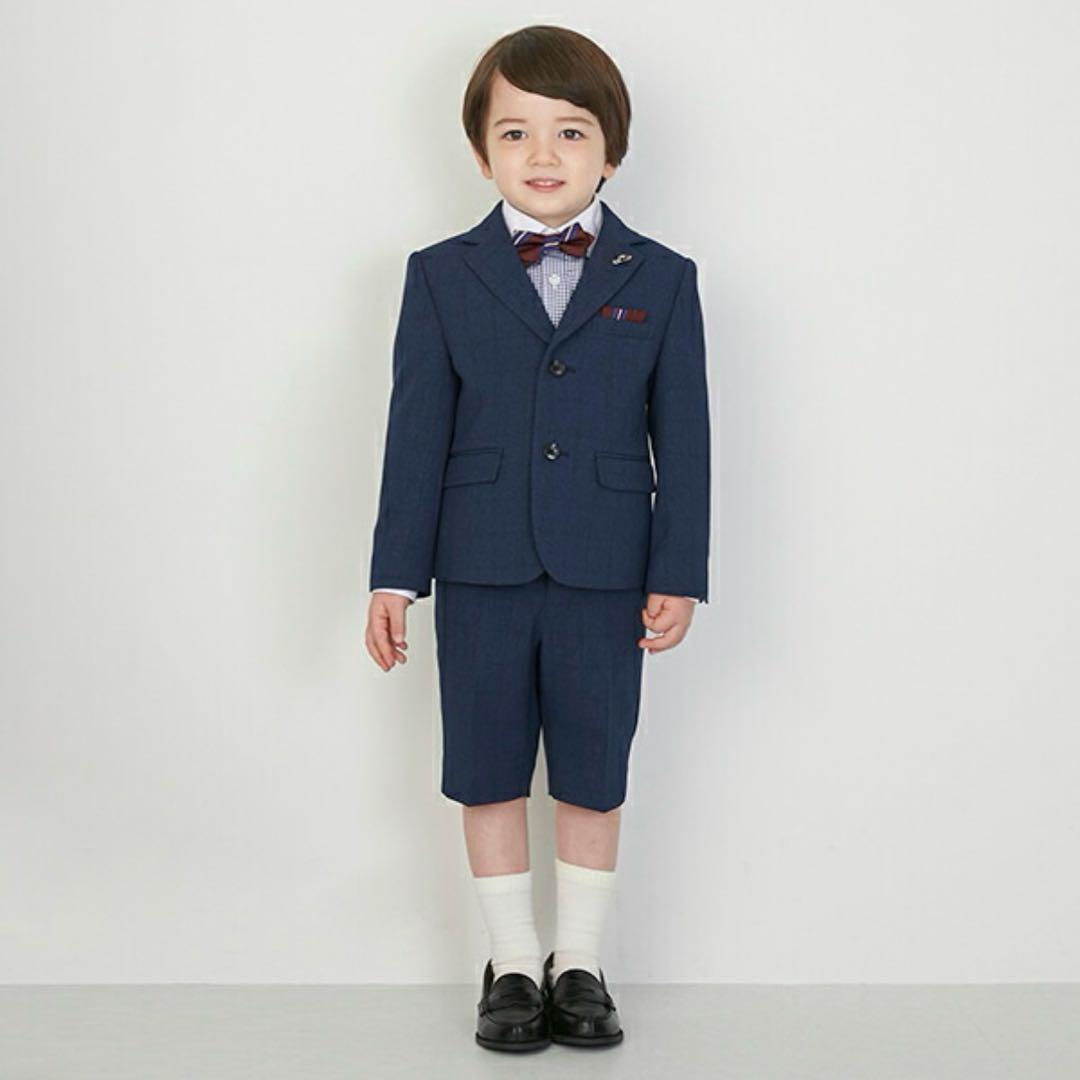 【美品】プティマイン☆ フォーマル紺ジャケット+ショートパンツセット 120