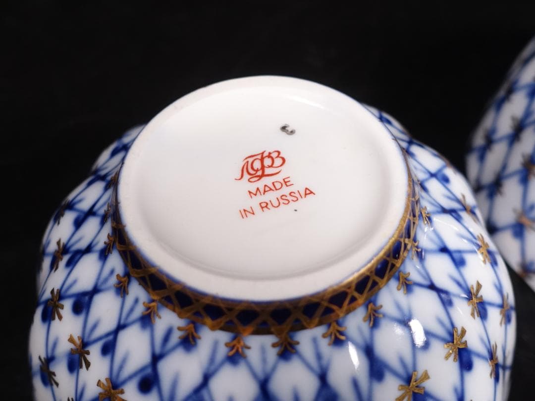 ロモノーソフ LOMONOSOV コバルトネット カップソーサー プレート ペア