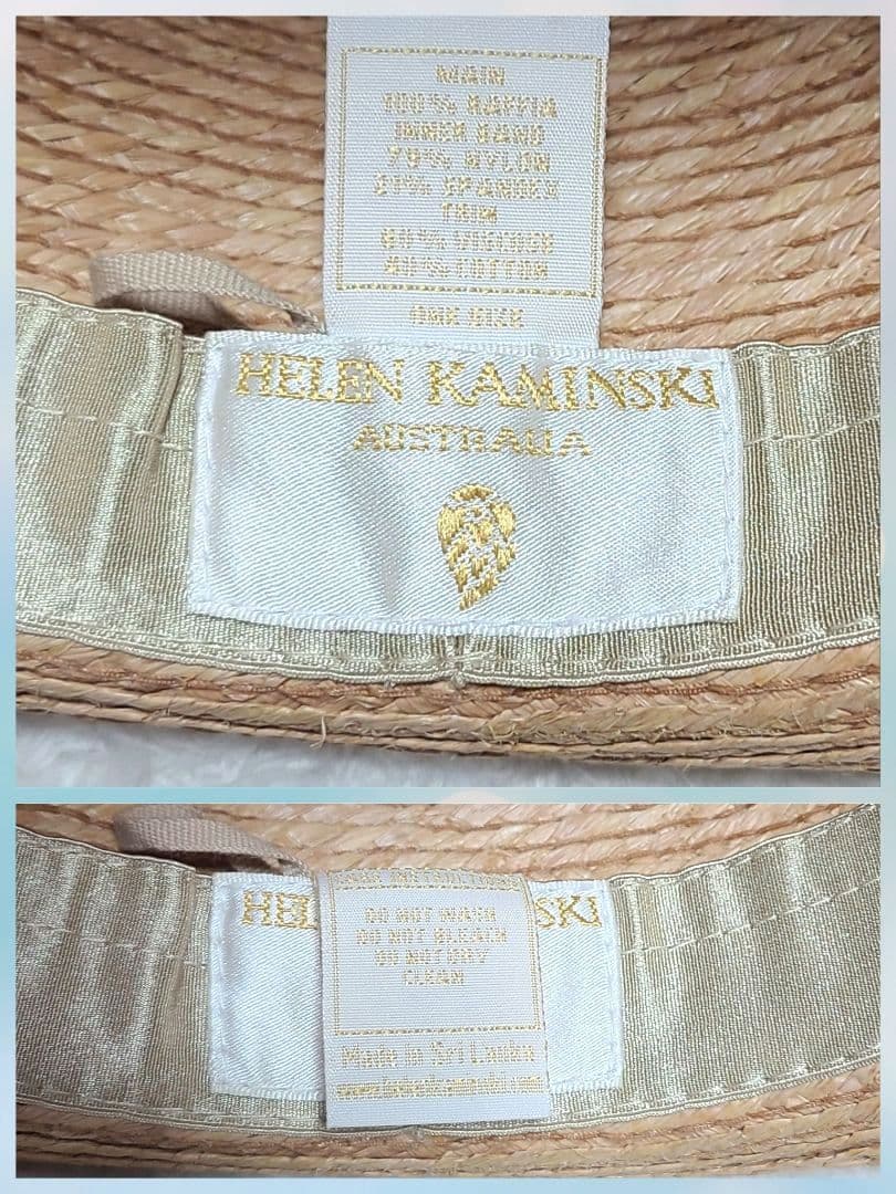 【人気】　ヘレンカミンスキー　ハット　中折れ帽　ラフィア　麦わら帽子　リーフ金具