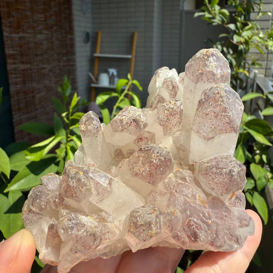 ストロベリーファントムクォーツ　クラスター　自立　ファイヤークォーツ　苺水晶⑥