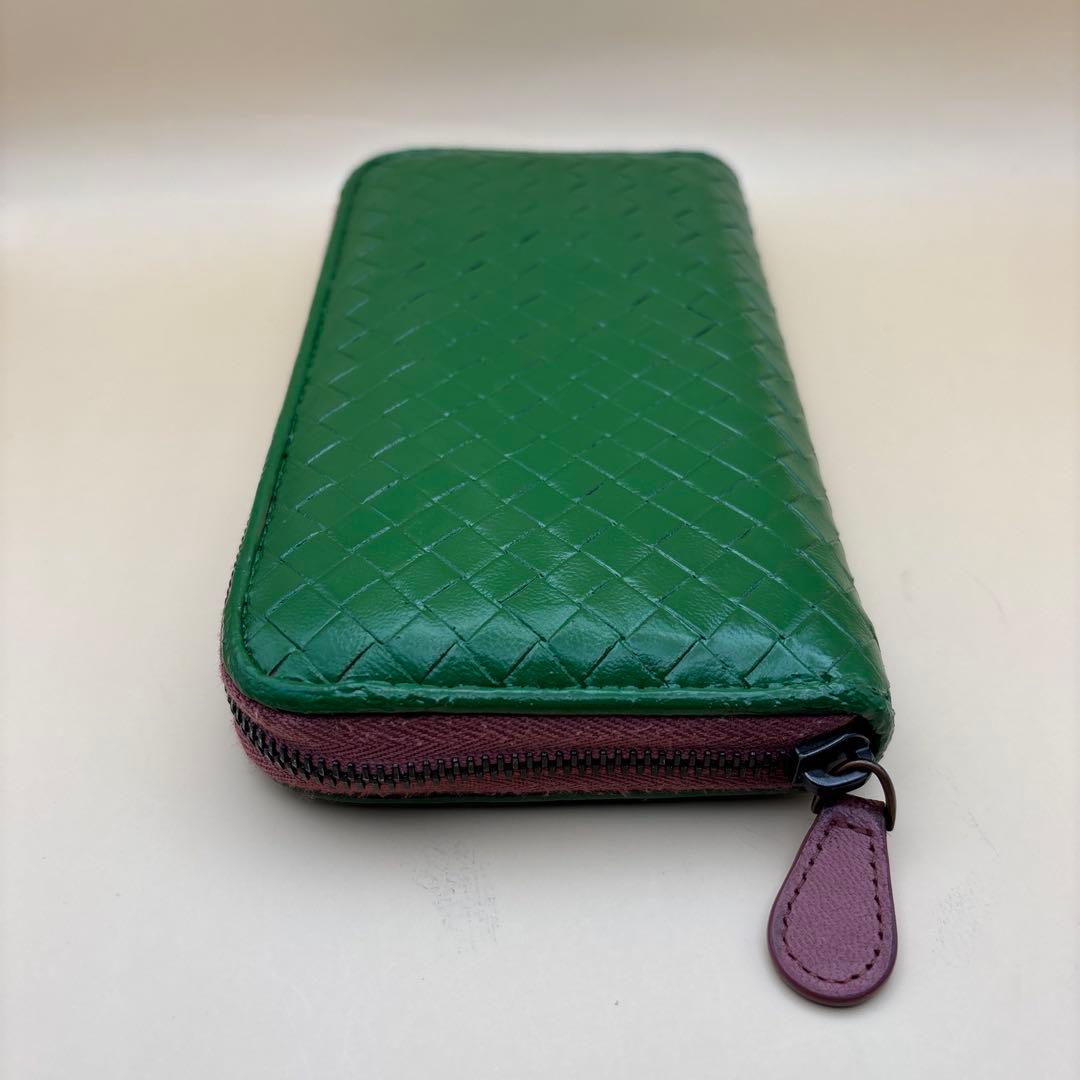 ②◆正規品◆ボッティガヴェネタイントレチャート ラウンドファスナー長財布グリーン