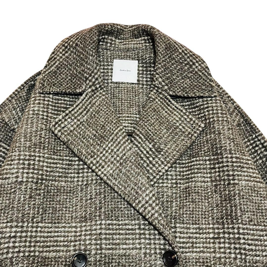 美品✨24AW spick&span Wスライバーチェックハーフコート　ブラウン