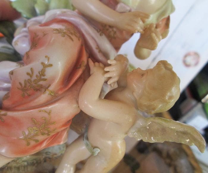 西洋アンティーク☆母子天使陶器☆修復あり