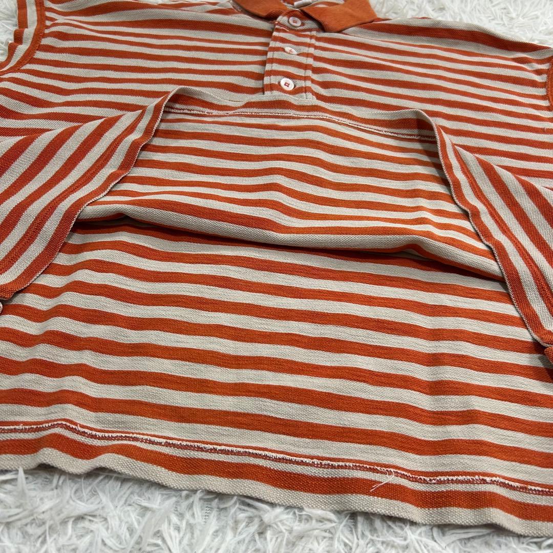 美品✨45R 縞カノコの馬ポロシャツ R刺繍 ロゴ ボーダー カットソー