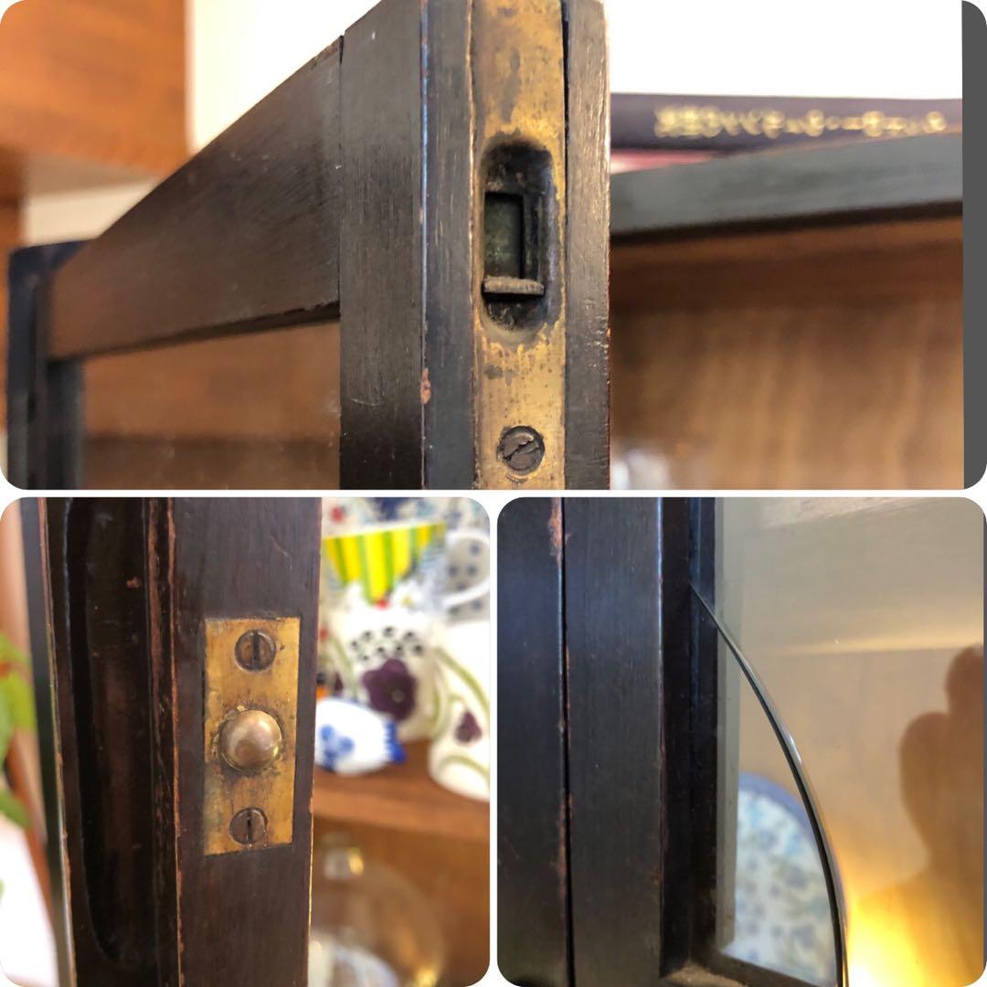 オーク材 洋モダン 【 アンティークキャビネット 】大正ガラス ビンテージ家具