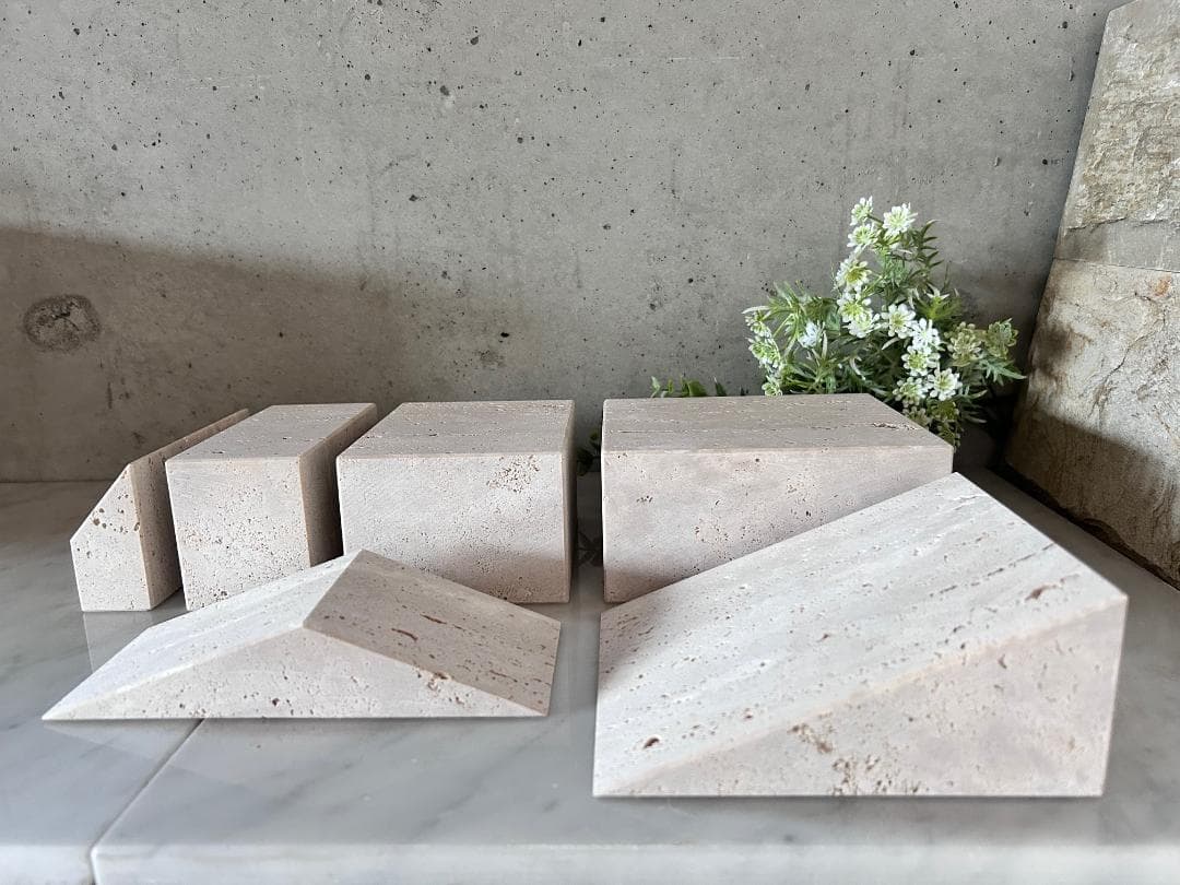 天然大理石　イタリア　トラバーチン●ブロック　6個セット●ディスプレイ●送料無料