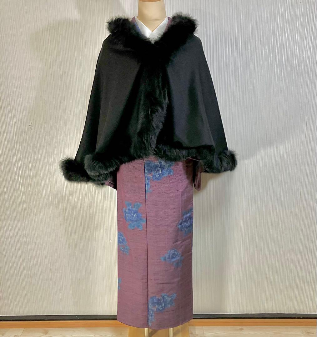 c*p様 sansoケープポンチョ/カシミヤ毛皮ブルーフォックス2wayフード和