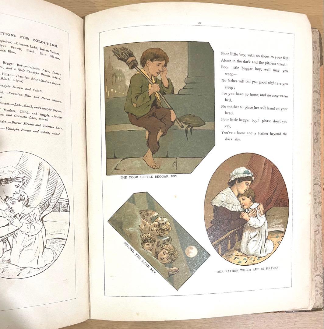 No228希少 アンティーク 古書 洋書 絵本 ビクトリアン 塗り絵 児童書