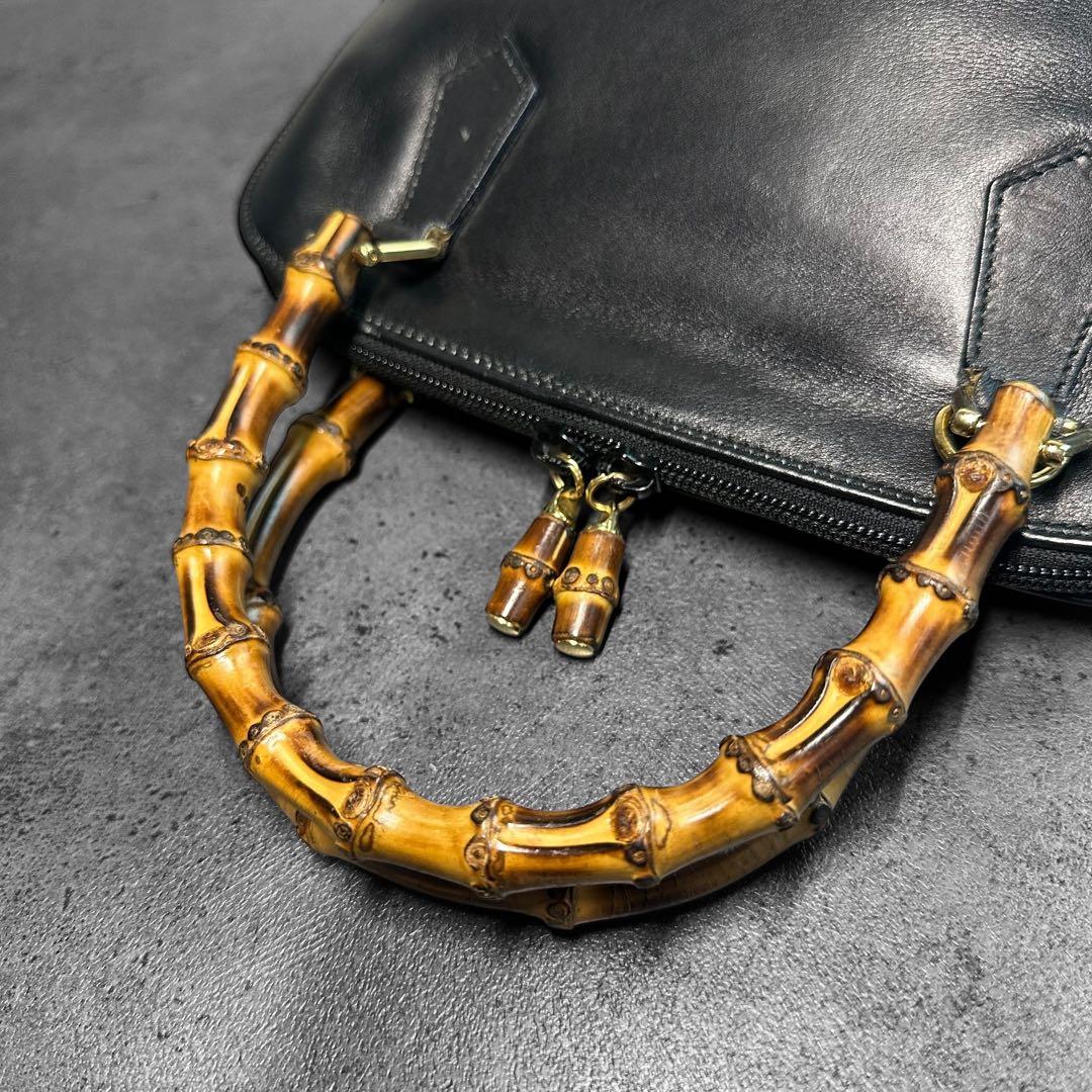 バッグ GUCCI Bamboo Leather Handbag BLACK