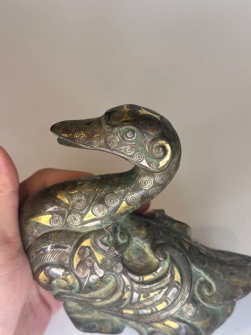 最終価格！【稀少品】中国古董 戦国時代 青銅製 鎏金錯金銀 ガチョウ置物