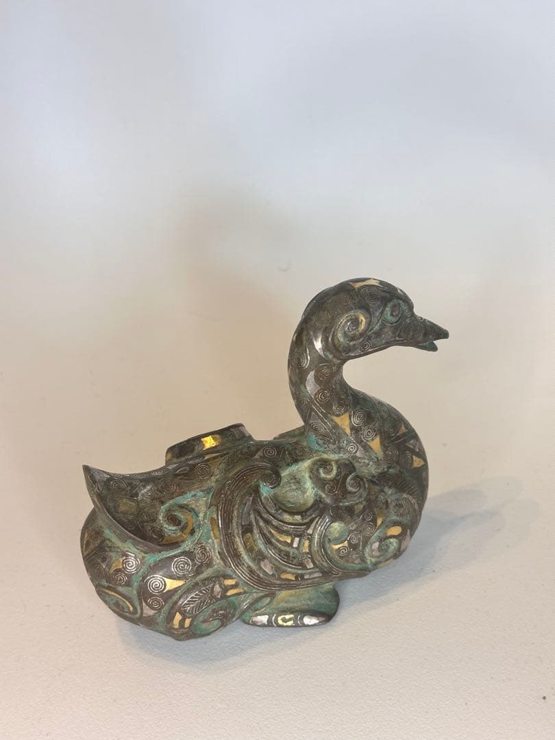 最終価格！【稀少品】中国古董 戦国時代 青銅製 鎏金錯金銀 ガチョウ置物