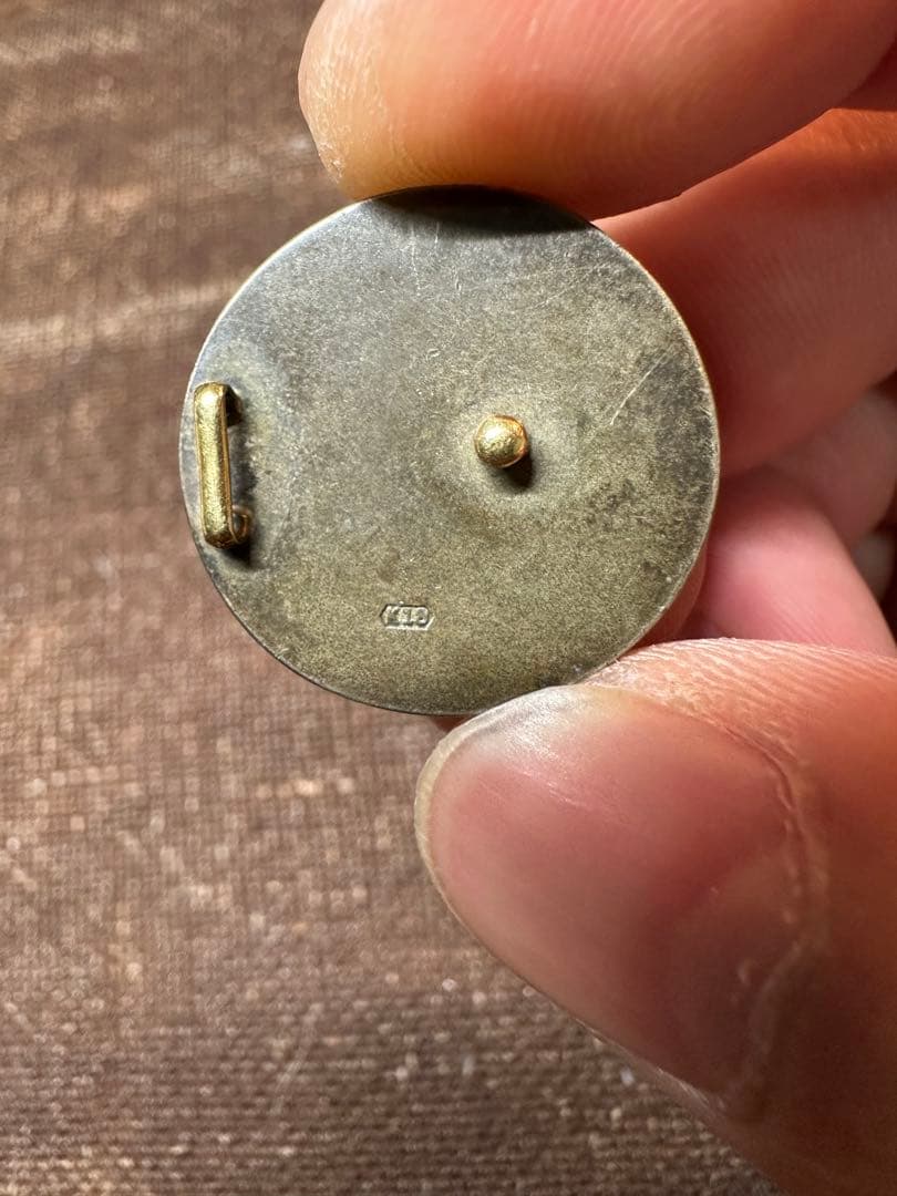 四分一　朧銀　竹彫刻　片切彫　18k金刻印　帯留め　明治時代　骨董古美術