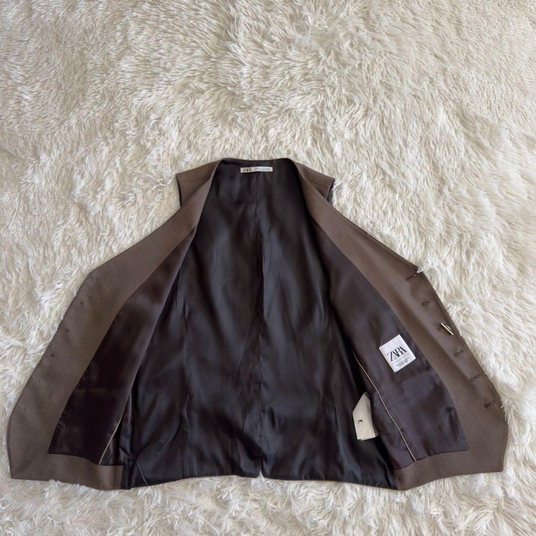 人気✨ZARA スリーピース　3P スーツ　バーズアイ柄　ラペルピン　チェーン