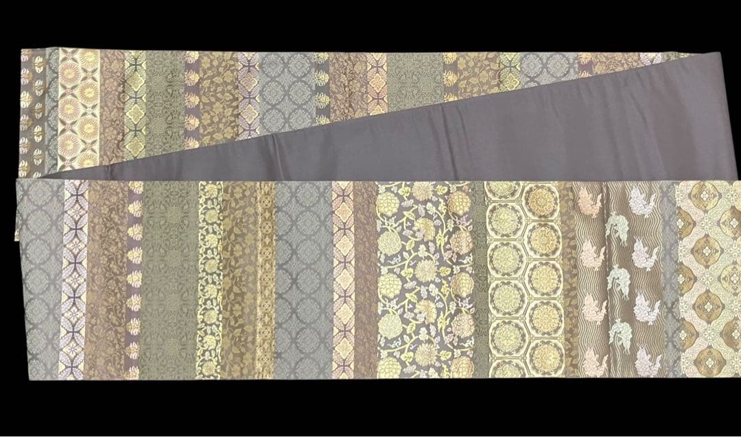 箔屋清兵衛 袋帯 双図柄 名物裂文様 全通日本の心 共箱 未使用 錆紫イ6305