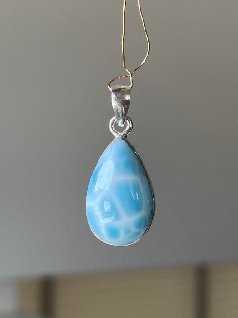 天然石ラリマー☆高品質！しずく型ペンダントトップ☆かめ模様が美しい！