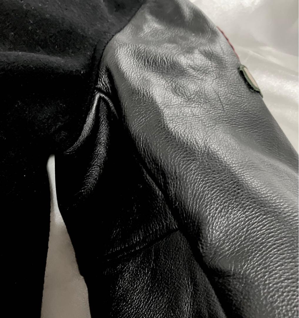 スタジャン ウール レザー 黒